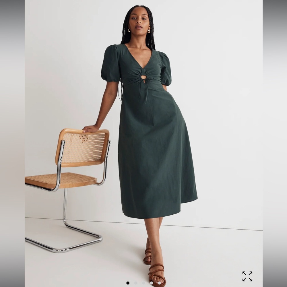 NWOT Madewell Poplin Cutout Puff-Sleeve Midi Dress